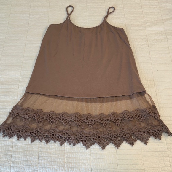 camille & co Tops - Vintage Small Lace Bottom Cami Tunic Brown Lace Trim Tank Top Coquette